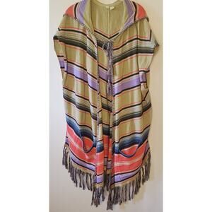 Anthropologie Moth Hooded Vest Womens Calexico Fringe Poncho M / L Colorful